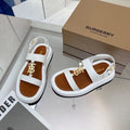 BURBERRY 26S STRAP SANDALS IN WHITE AND CARAMEL BROWN CALFSKIN