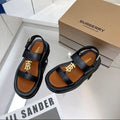BURBERRY 26S STRAP SANDALS IN BLACK AND CARAMEL BROWN CALFSKIN