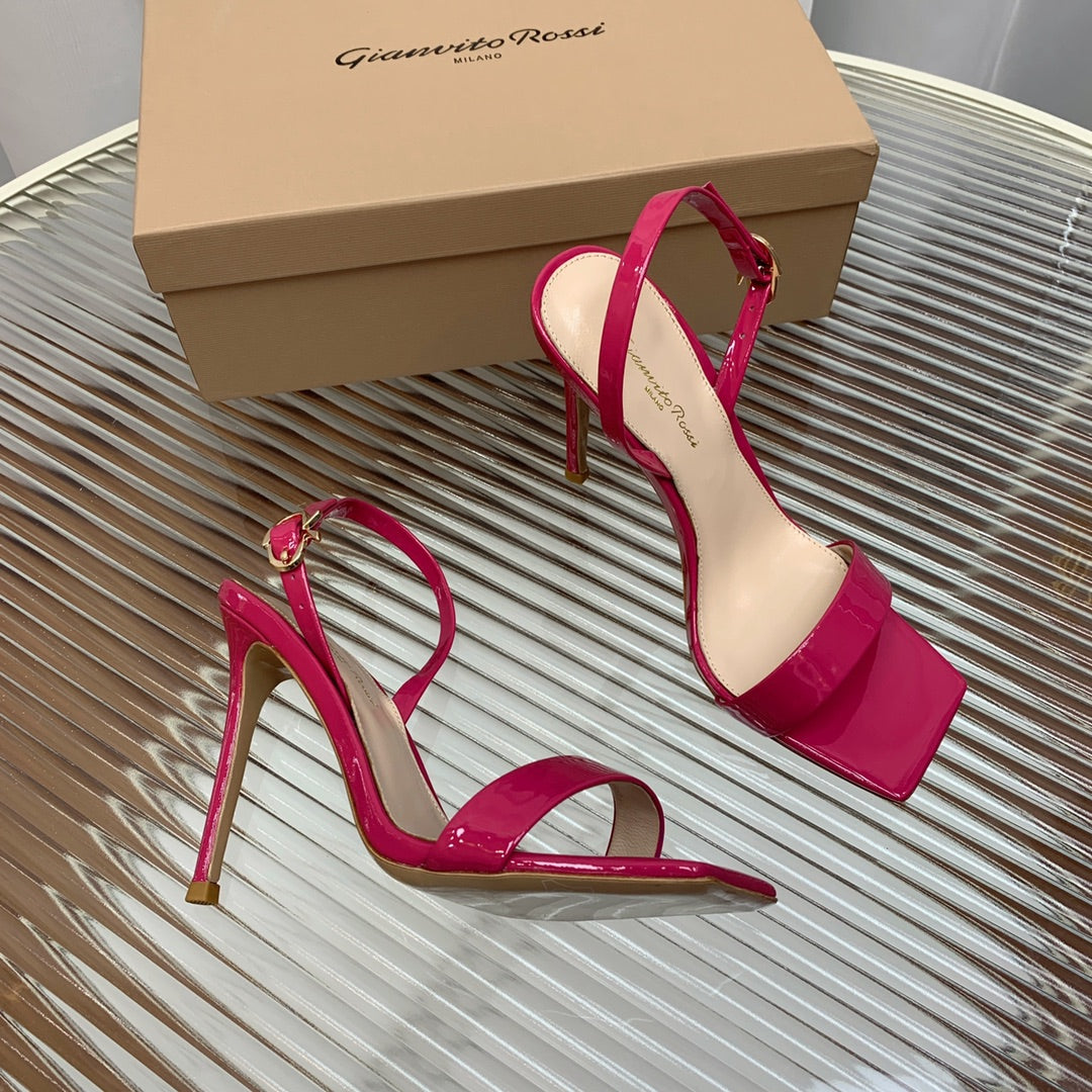 GIANVITO ROSSI 26S RIBBON HEELS 105 MM IN DARK PINK PATENT LAMBSKIN