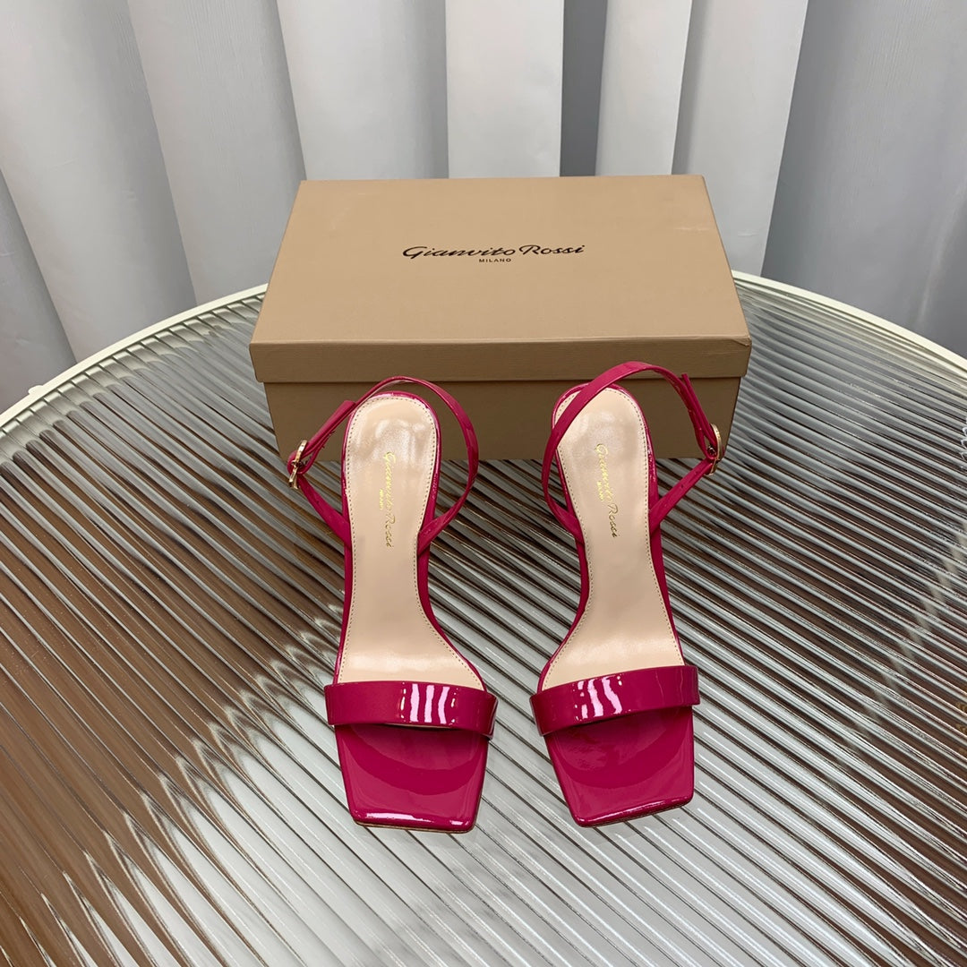 GIANVITO ROSSI 26S RIBBON HEELS 105 MM IN DARK PINK PATENT LAMBSKIN