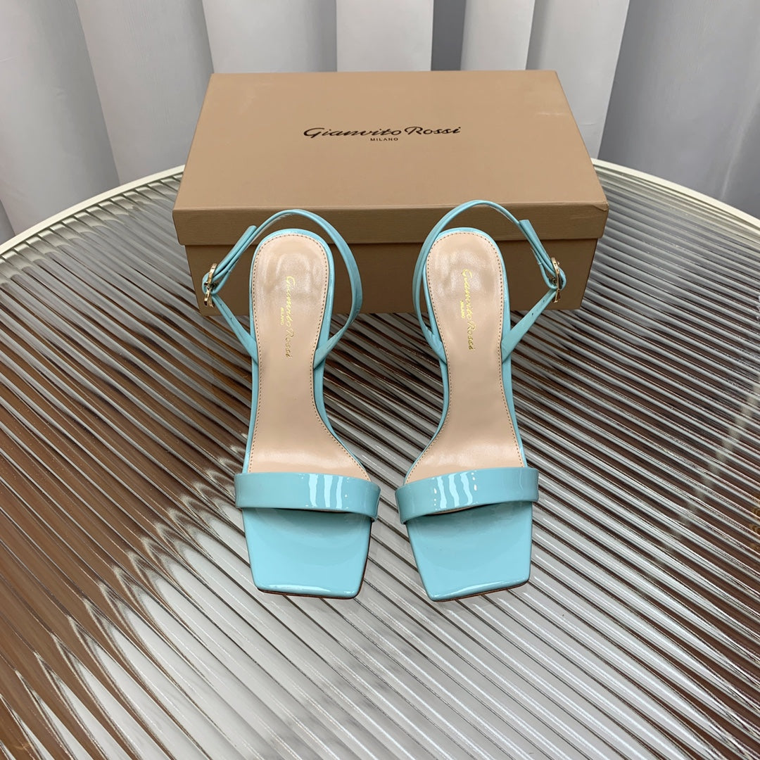 GIANVITO ROSSI 26S RIBBON HEELS 105 MM IN LIGHT BLUE PATENT LAMBSKIN