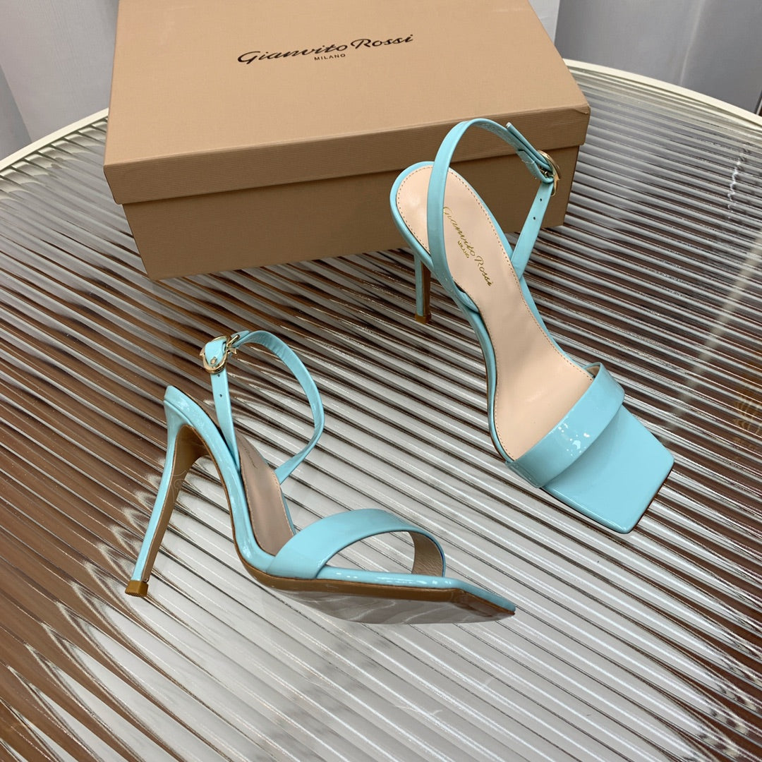 GIANVITO ROSSI 26S RIBBON HEELS 105 MM IN LIGHT BLUE PATENT LAMBSKIN