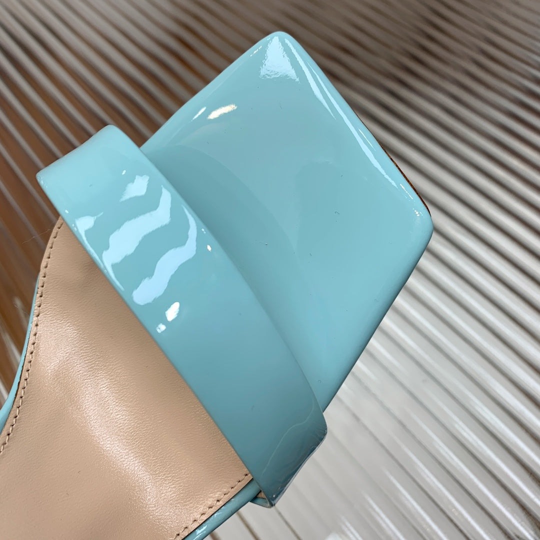 GIANVITO ROSSI 26S RIBBON HEELS 105 MM IN LIGHT BLUE PATENT LAMBSKIN