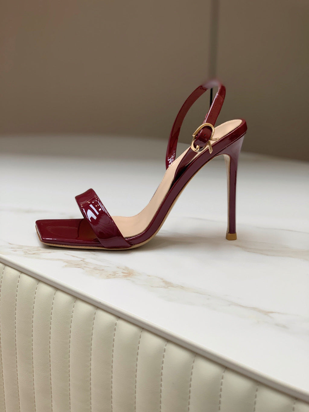 GIANVITO ROSSI 26S RIBBON HEELS 105 MM IN DARK RED PATENT LAMBSKIN