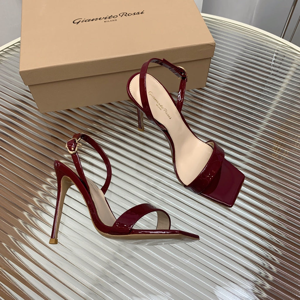 GIANVITO ROSSI 26S RIBBON HEELS 105 MM IN DARK RED PATENT LAMBSKIN