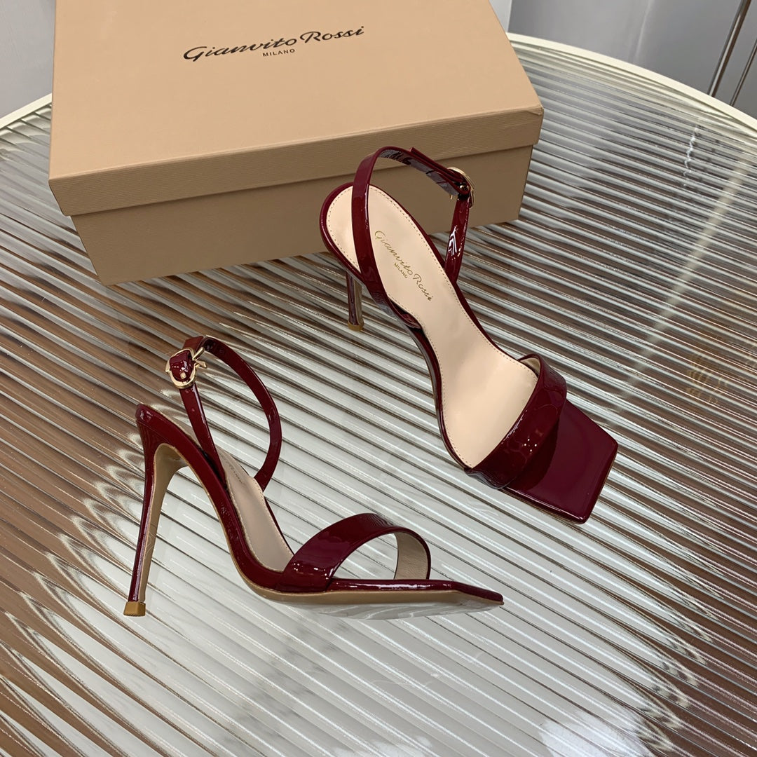 GIANVITO ROSSI 26S RIBBON HEELS 105 MM IN DARK RED PATENT LAMBSKIN