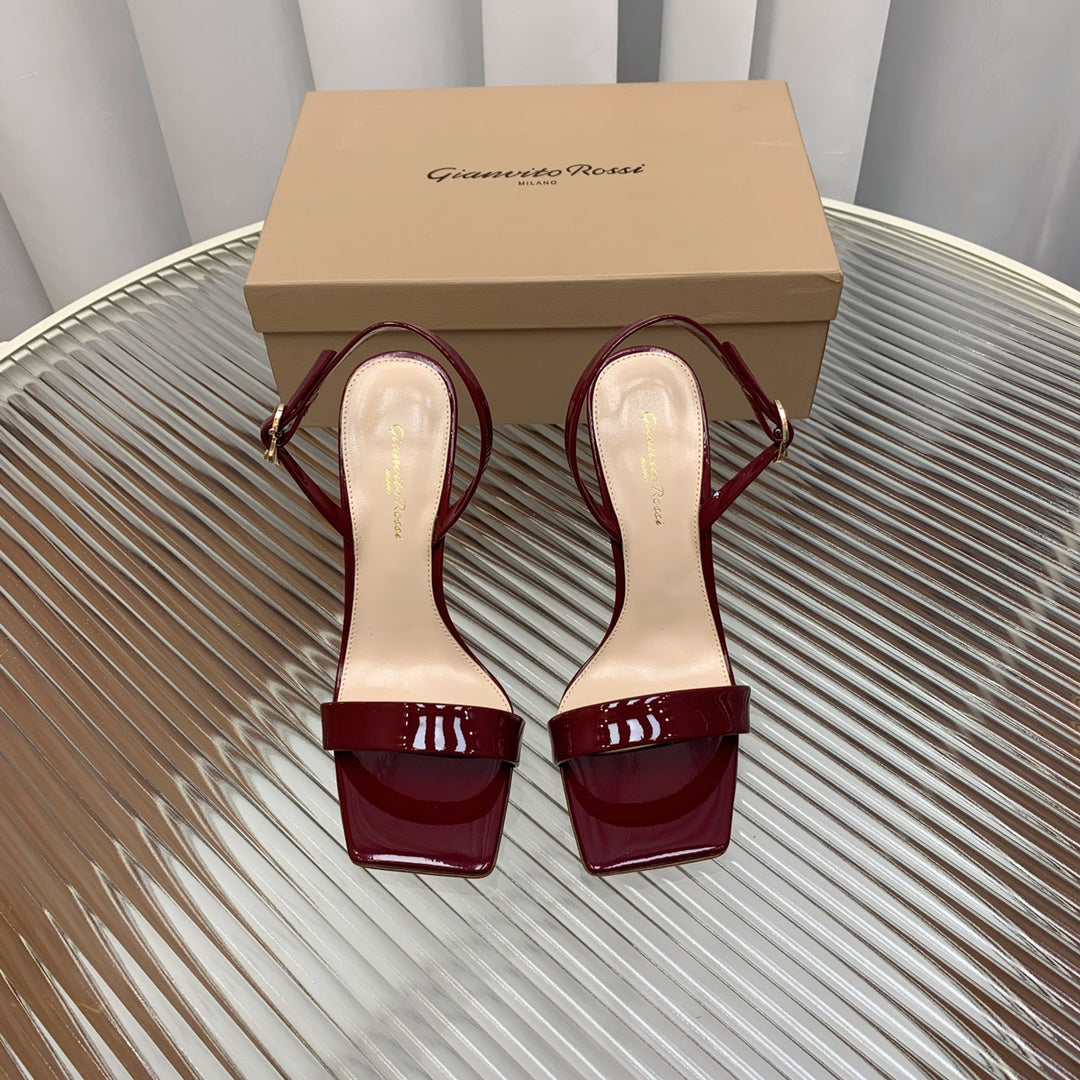 GIANVITO ROSSI 26S RIBBON HEELS 105 MM IN DARK RED PATENT LAMBSKIN