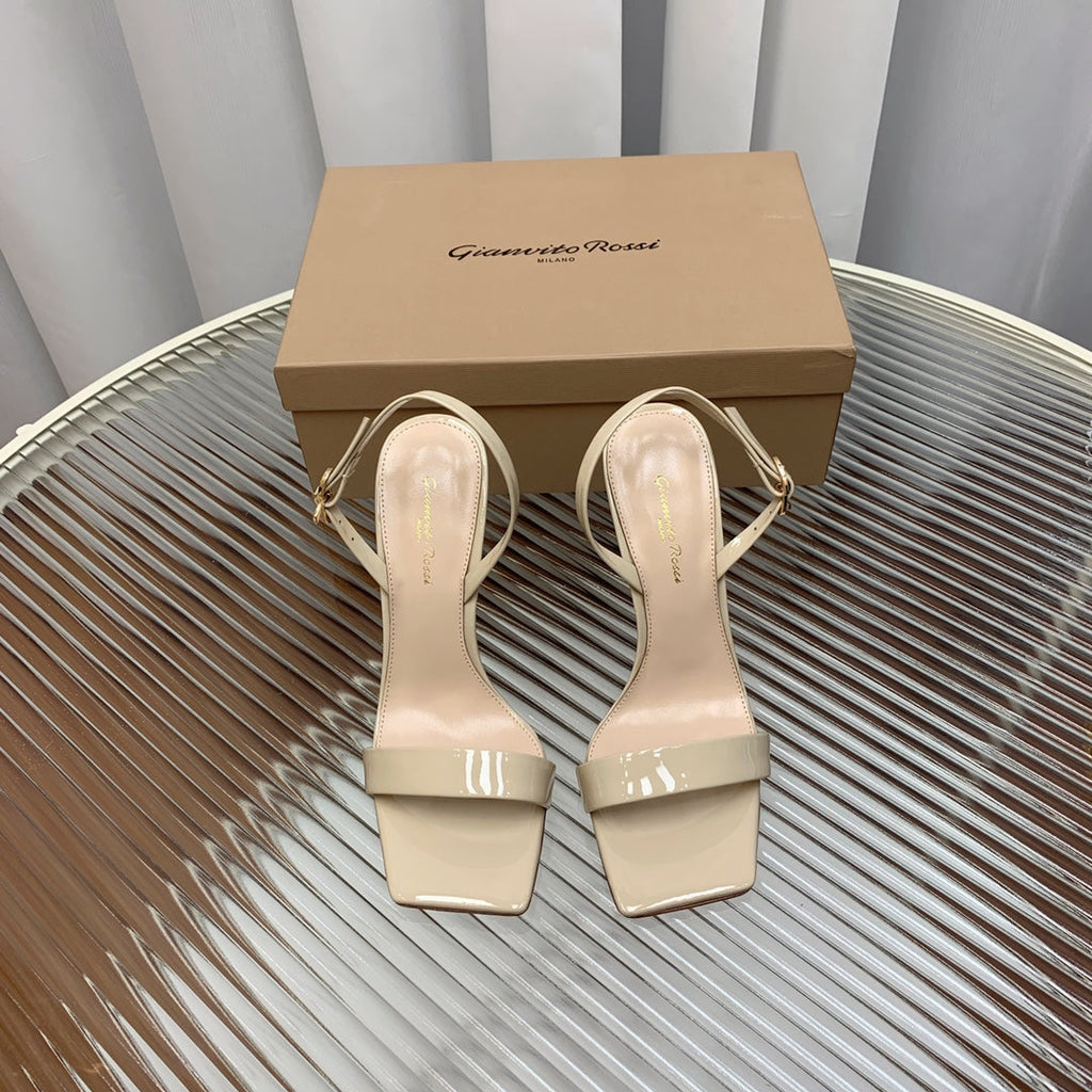 GIANVITO ROSSI 26S RIBBON HEELS 105 MM IN LIGHT BEIGE PATENT LAMBSKIN