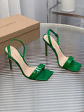 GIANVITO ROSSI 26S RIBBON HEELS 105 MM IN GREEN PATENT LAMBSKIN