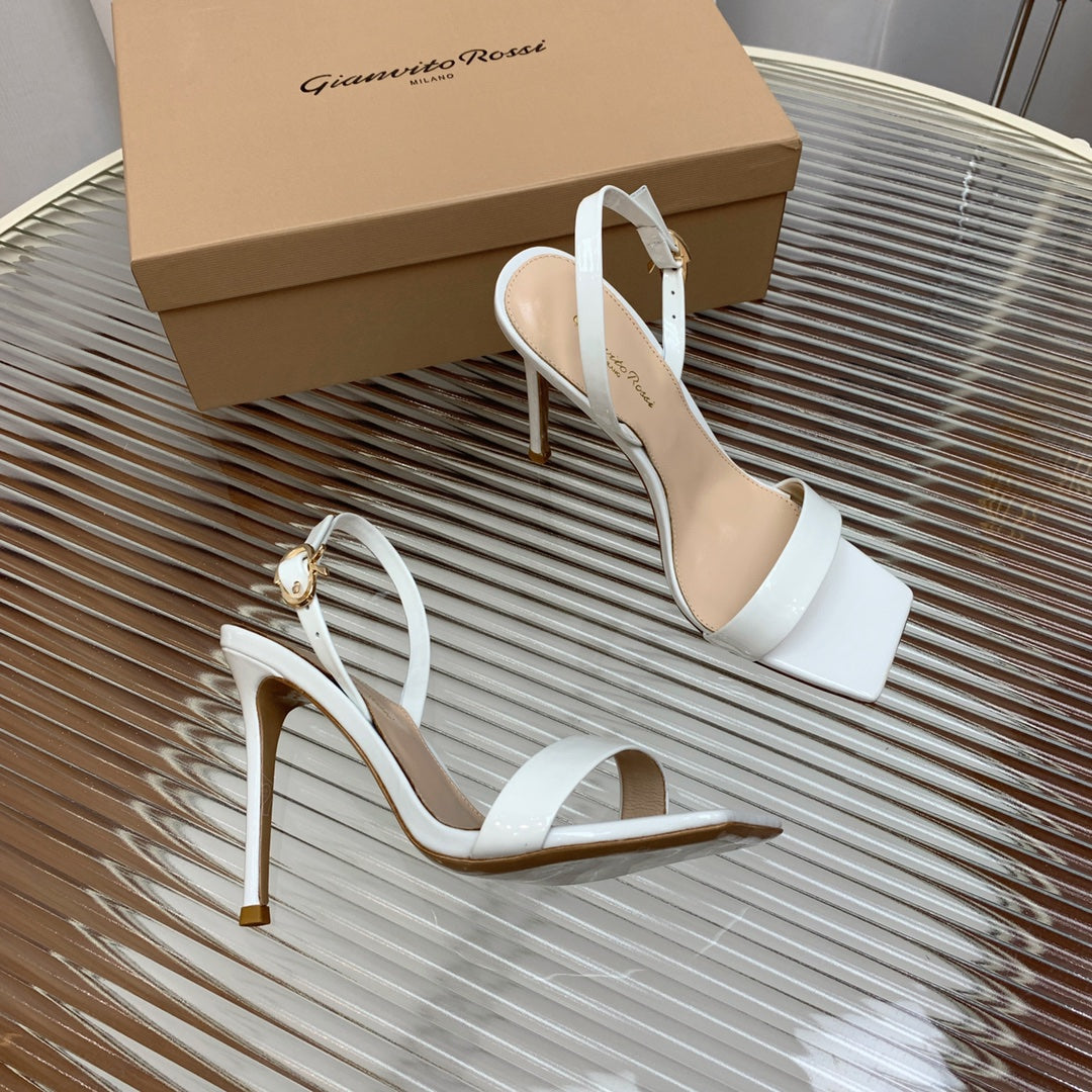 GIANVITO ROSSI 26S RIBBON HEELS 105 MM IN WHITE PATENT LAMBSKIN