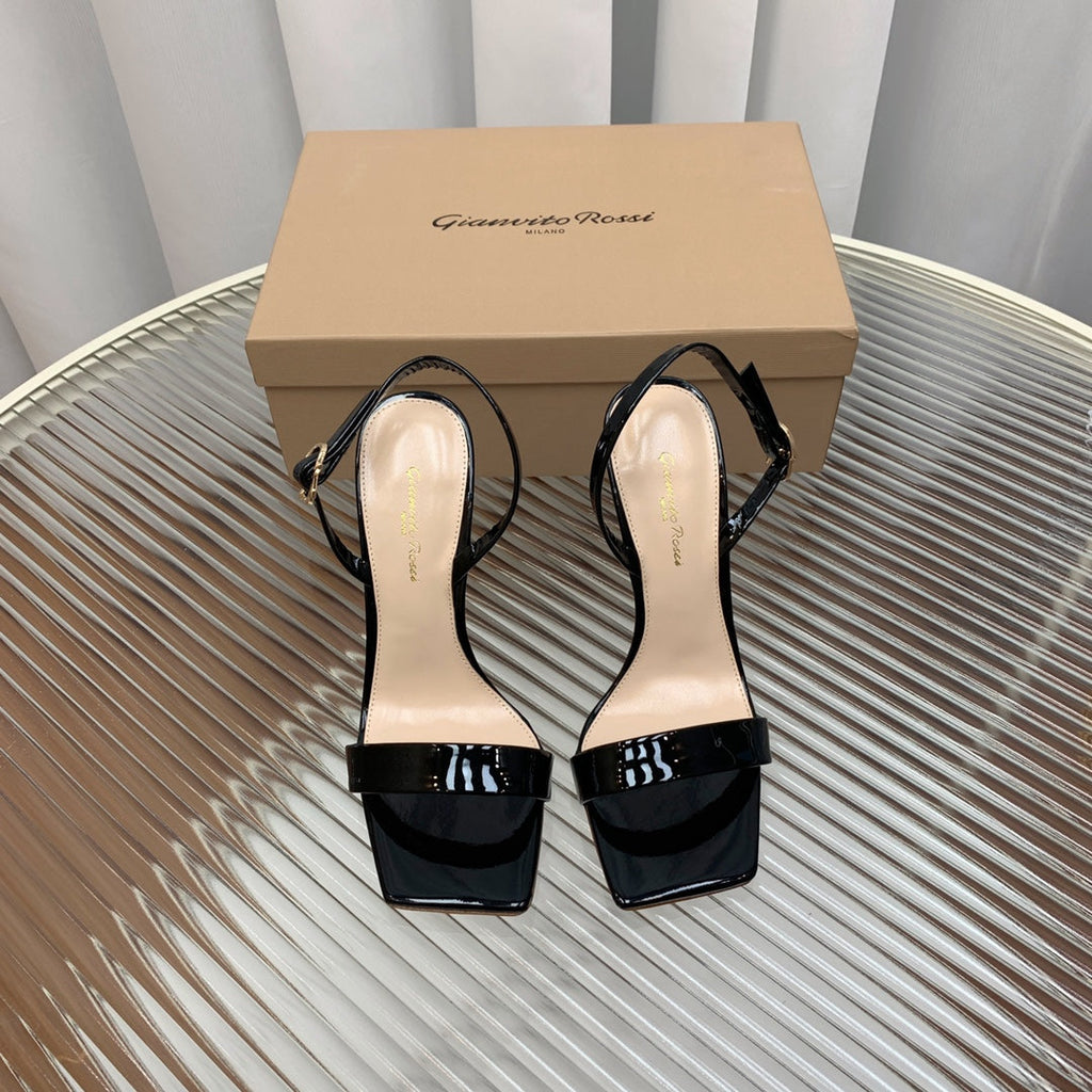 GIANVITO ROSSI 26S RIBBON HEELS 105 MM IN BLACK PATENT LAMBSKIN