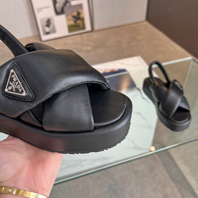 PRA PADDED NAPPA CRISSCROSS SANDALS BLACK LAMBSKIN