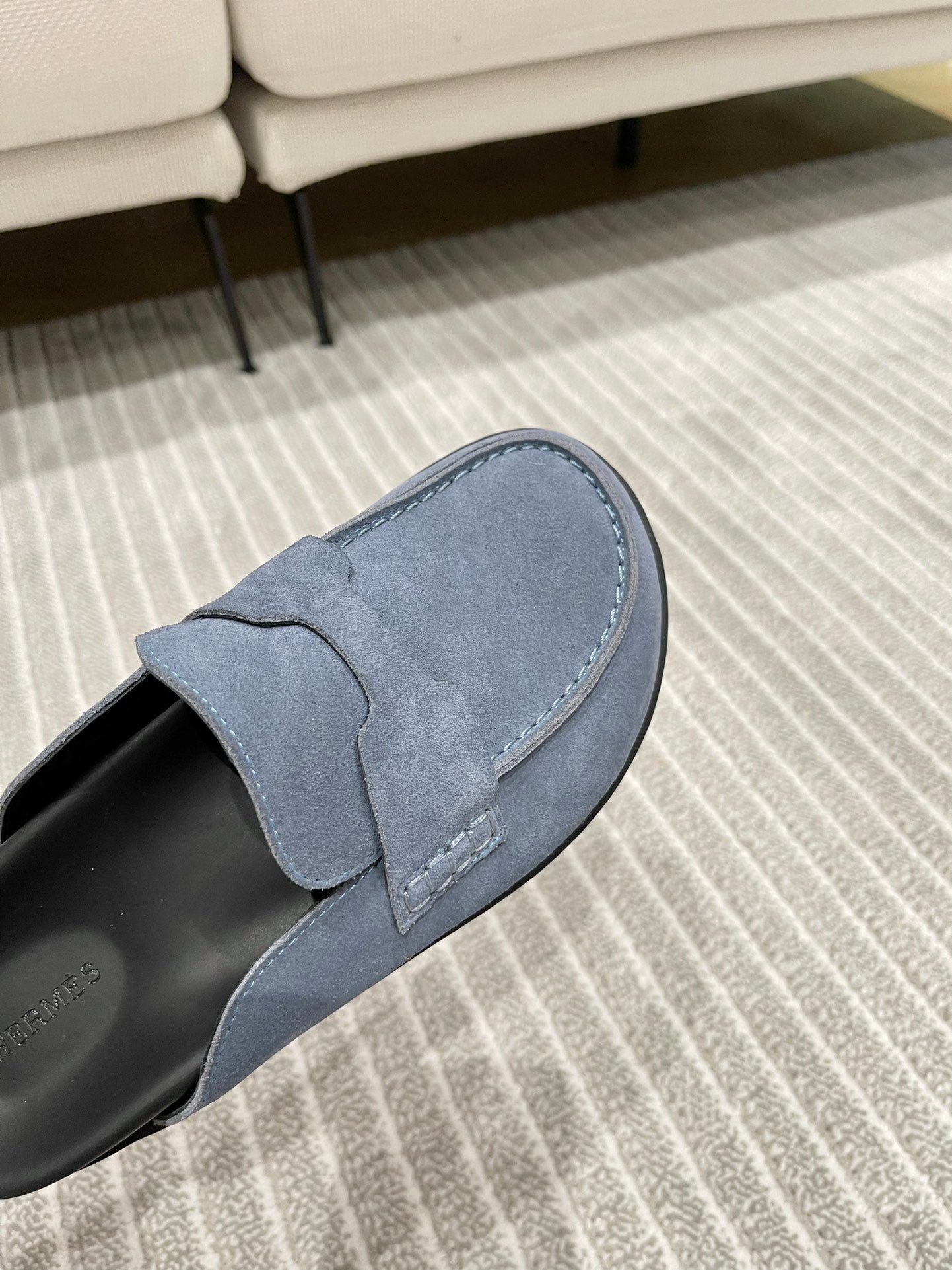 HM MULES IN STONE BLUE SUEDE