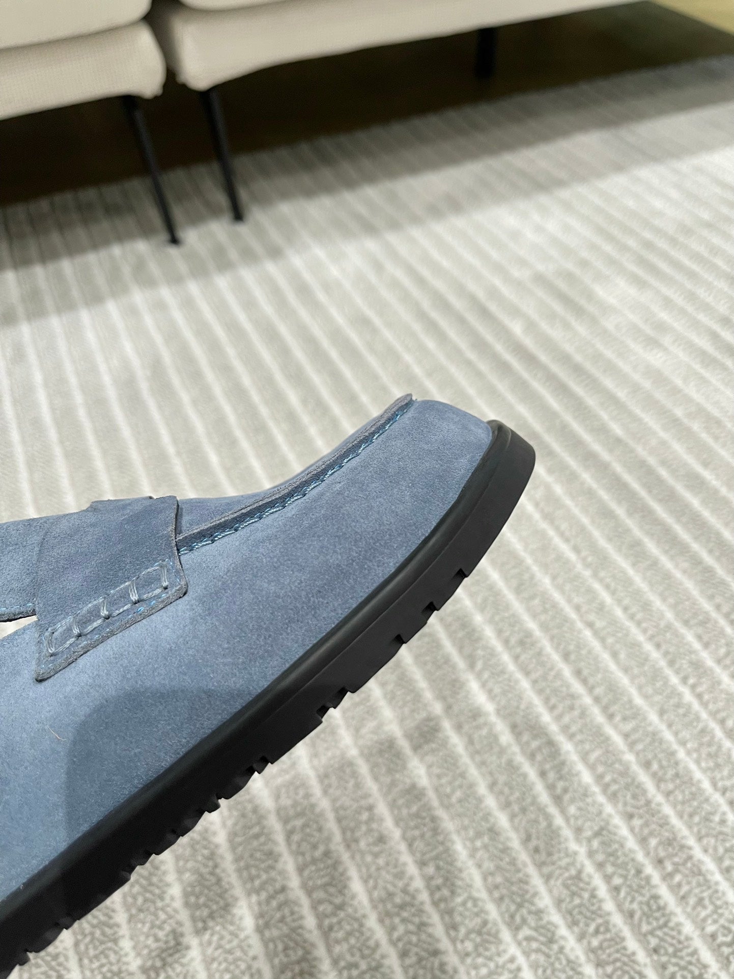 HM MULES IN STONE BLUE SUEDE