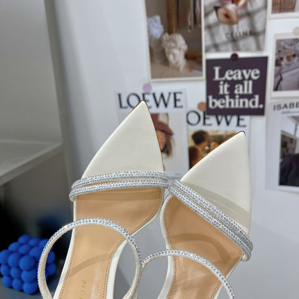 GIANVITO ROSSI 26S POINTED HIGH-HEEL SANDALS 100 MM IN CREAM WHITE LAMBSKIN