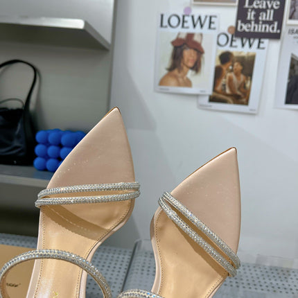 GIANVITO ROSSI 26S POINTED HIGH-HEEL SANDALS 100 MM IN BEIGE LAMBSKIN