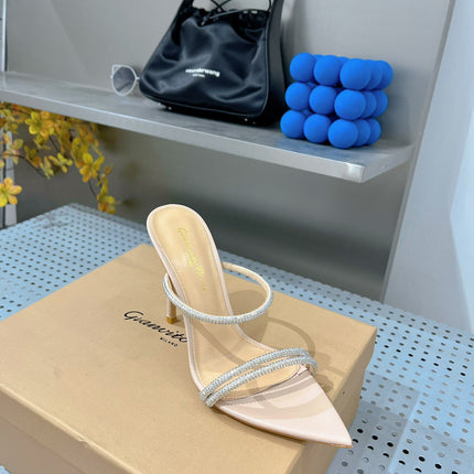 GIANVITO ROSSI 26S POINTED HIGH-HEEL SANDALS 100 MM IN BEIGE LAMBSKIN