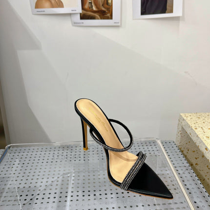GIANVITO ROSSI 26S POINTED HIGH-HEEL SANDALS 100 MM IN BLACK LAMBSKIN