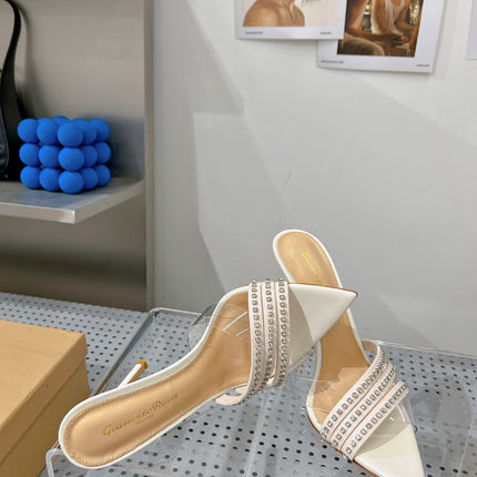 GIANVITO ROSSI 26S HIGH-HEEL SANDALS 100 MM IN CREAM WHITE LAMBSKIN