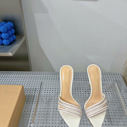 GIANVITO ROSSI 26S HIGH-HEEL SANDALS 100 MM IN CREAM WHITE LAMBSKIN