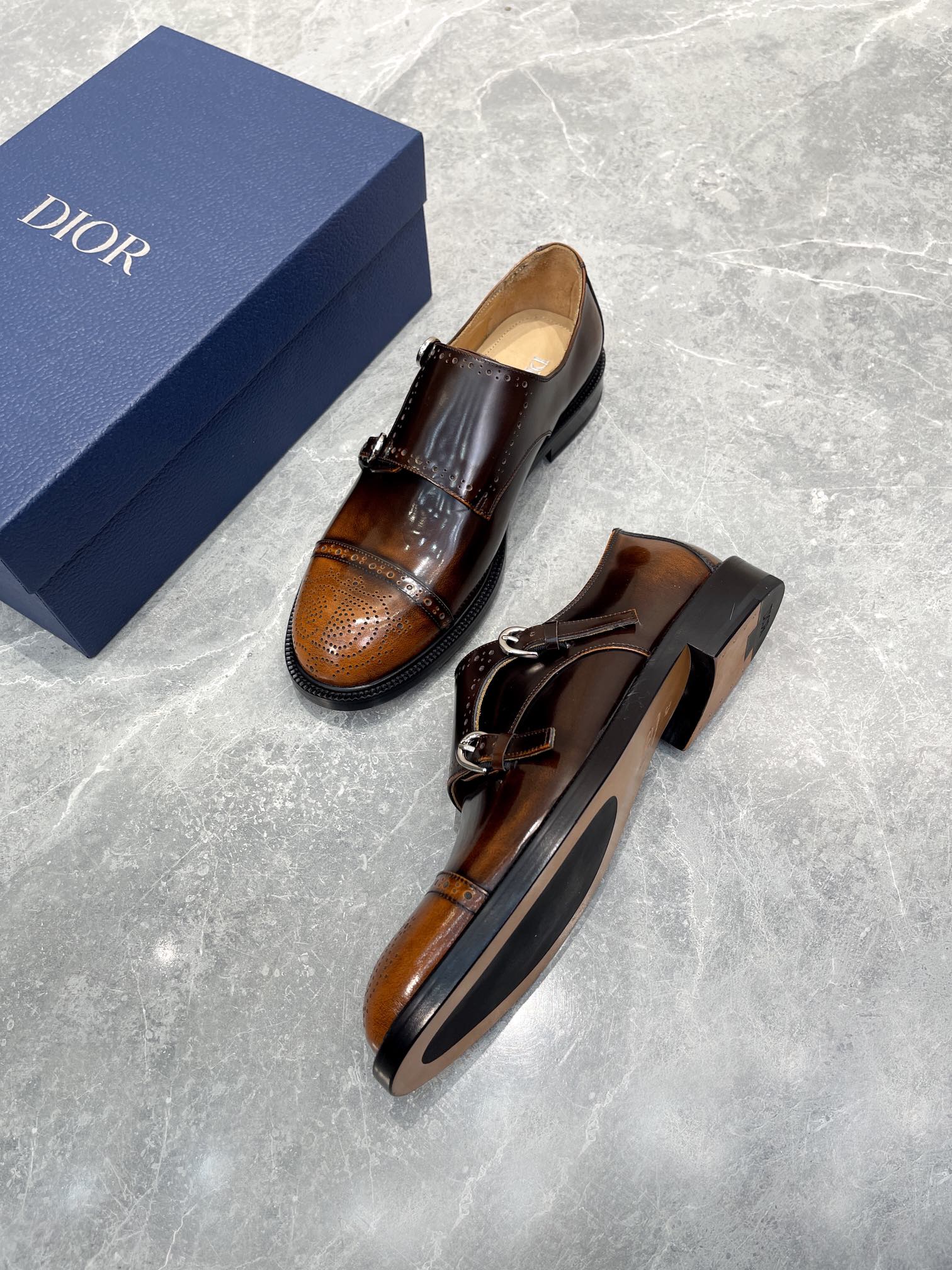 CD PATTERNED DOUBLE MONKSTRAP LOAFER SYRUP CALFSKIN