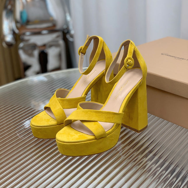 GIANVITO ROSSI 26S PLATFORM SANDALS 115 MM IN YELLOW SUEDE