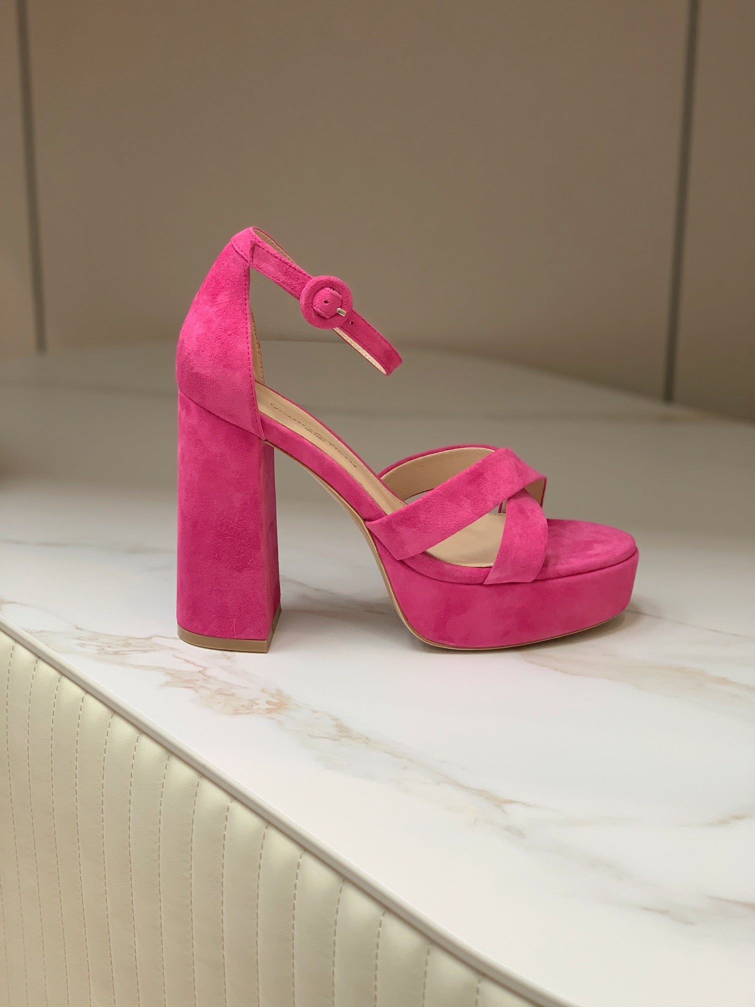 GIANVITO ROSSI 26S PLATFORM SANDALS 115 MM IN DARK PINK SUEDE