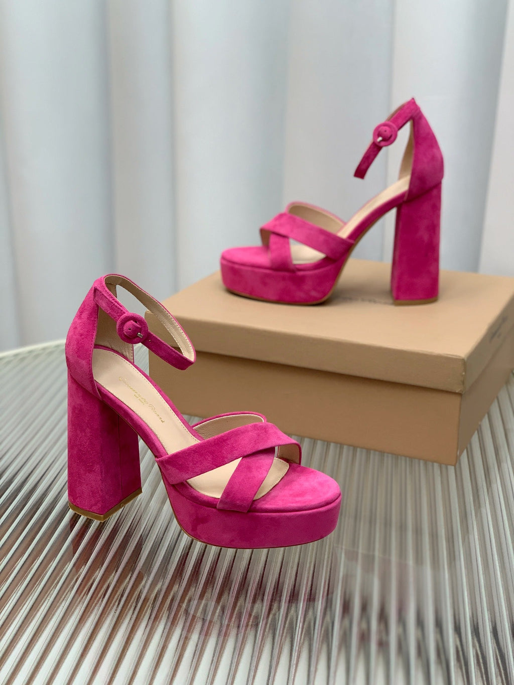 GIANVITO ROSSI 26S PLATFORM SANDALS 115 MM IN DARK PINK SUEDE