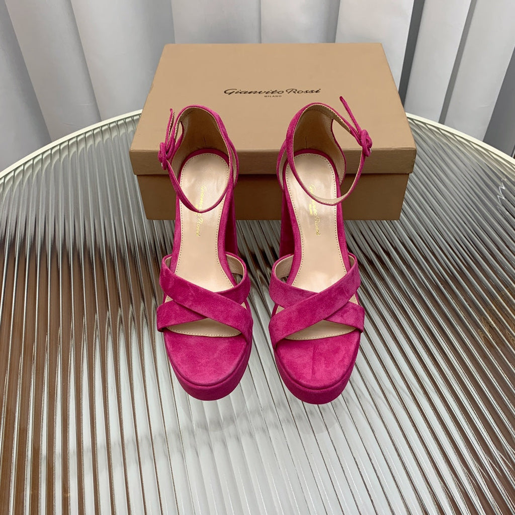 GIANVITO ROSSI 26S PLATFORM SANDALS 115 MM IN DARK PINK SUEDE