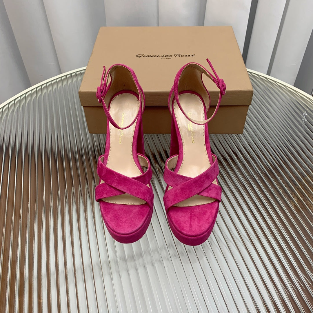 GIANVITO ROSSI 26S PLATFORM SANDALS 115 MM IN DARK PINK SUEDE