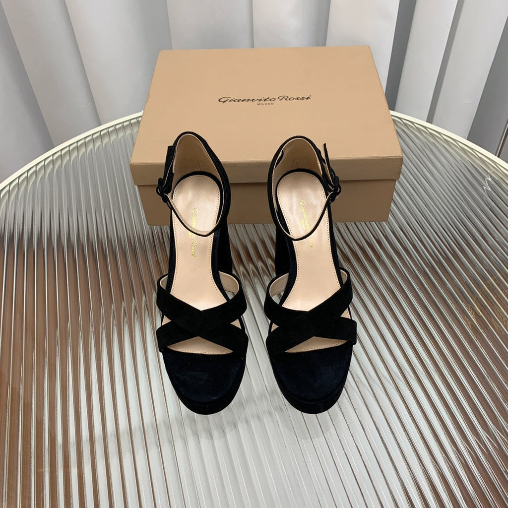 GIANVITO ROSSI 26S PLATFORM SANDALS 115 MM IN BLACK SUEDE