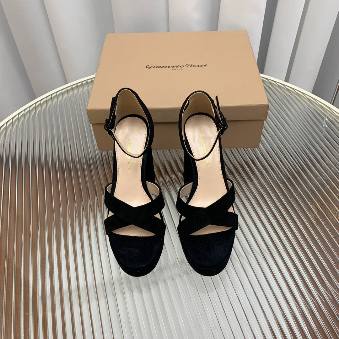 GIANVITO ROSSI 26S PLATFORM SANDALS 115 MM IN BLACK SUEDE