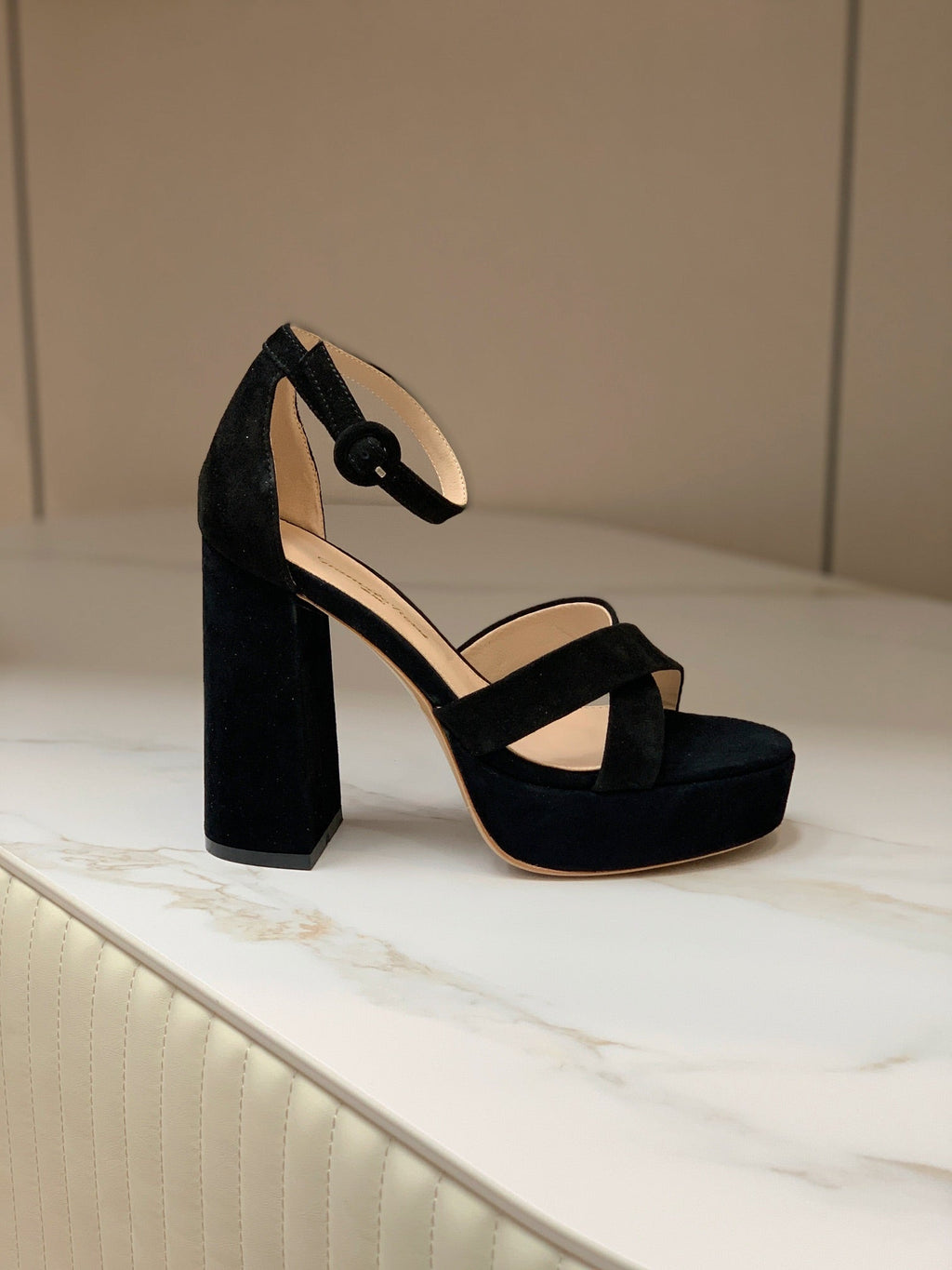 GIANVITO ROSSI 26S PLATFORM SANDALS 115 MM IN BLACK SUEDE