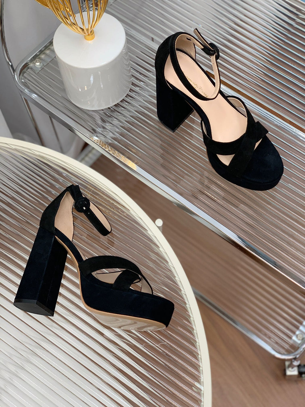GIANVITO ROSSI 26S PLATFORM SANDALS 115 MM IN BLACK SUEDE