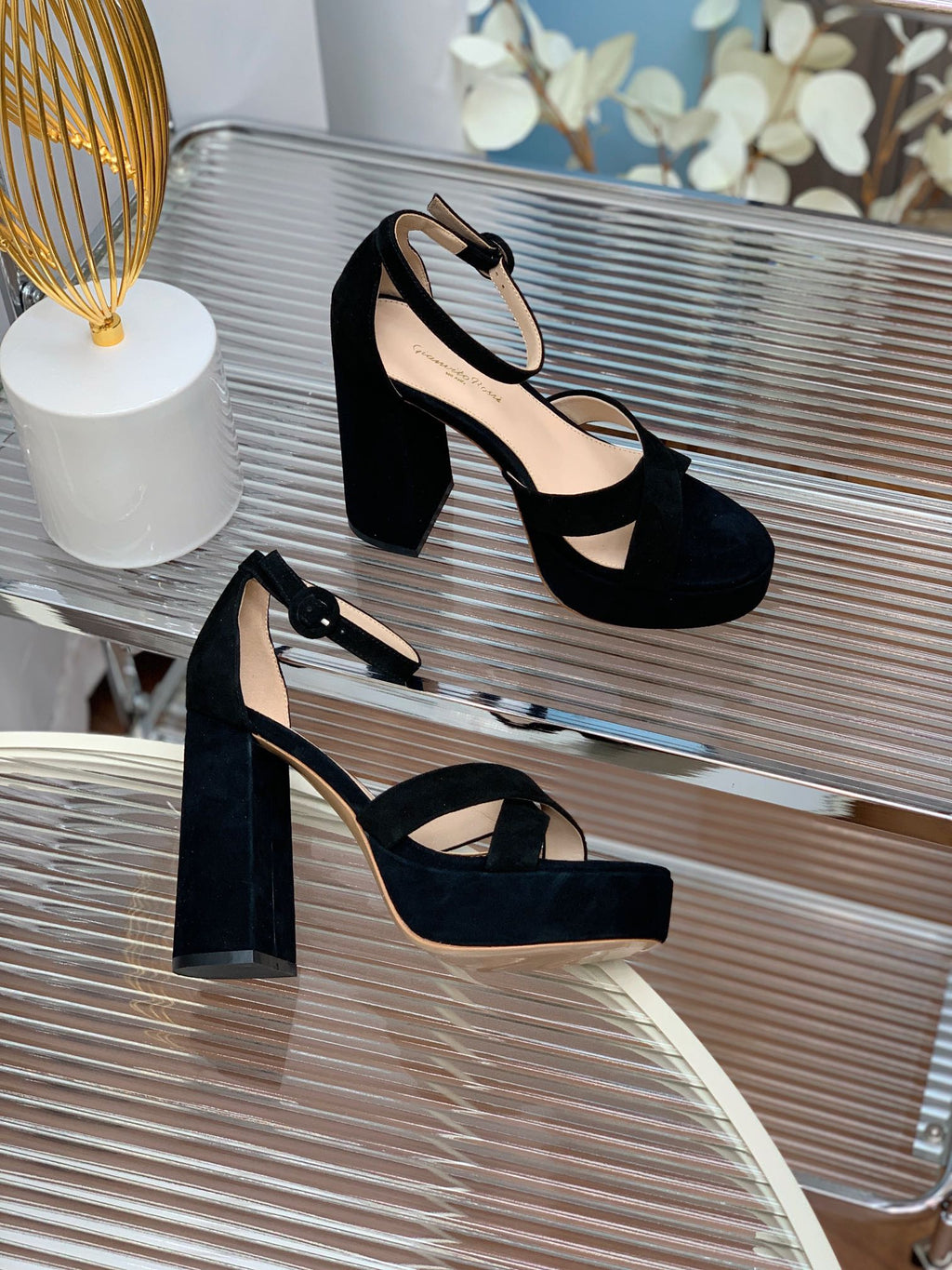 GIANVITO ROSSI 26S PLATFORM SANDALS 115 MM IN BLACK SUEDE