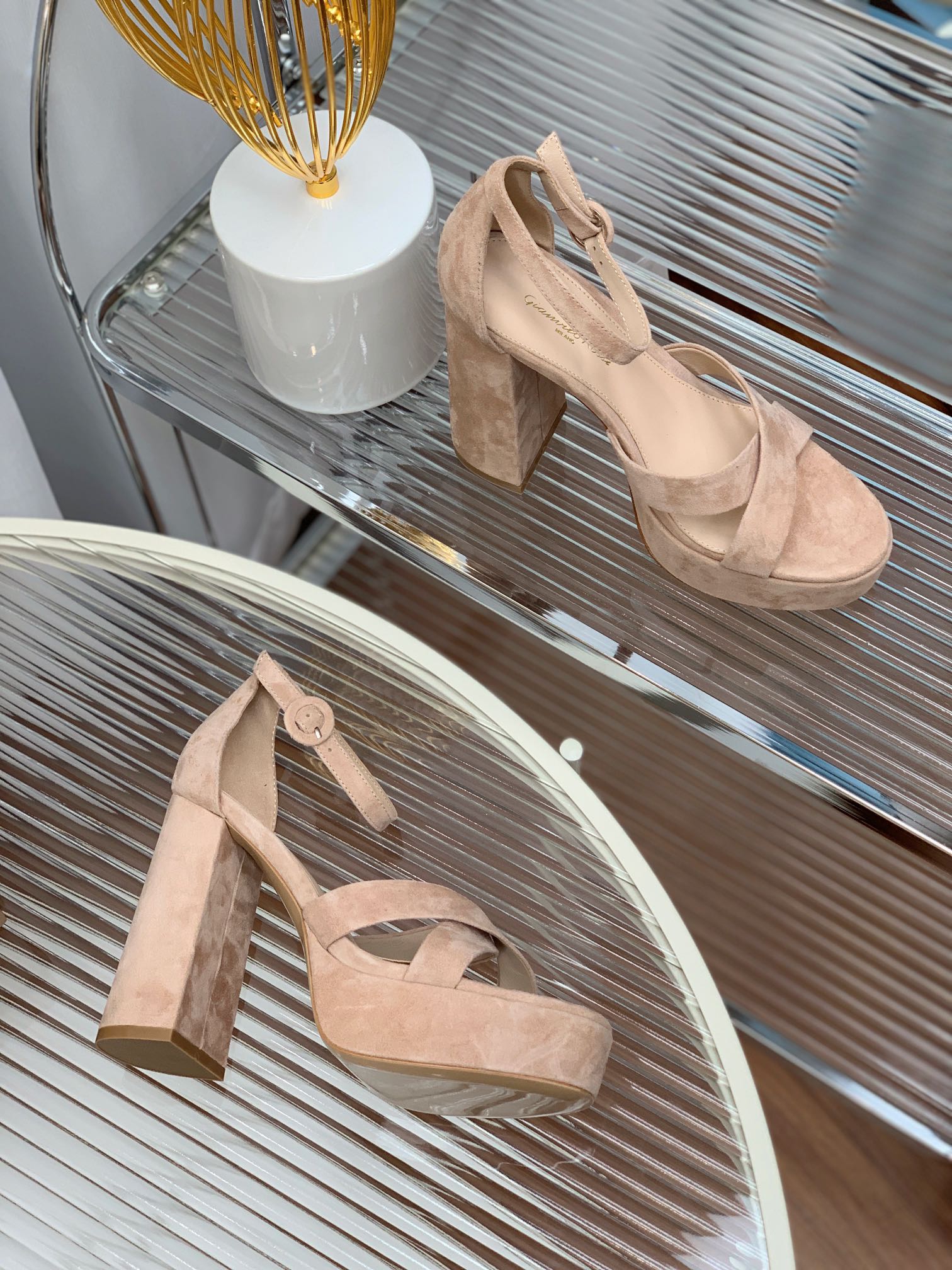 GIANVITO ROSSI 26S PLATFORM SANDALS 115 MM IN BEIGE SUEDE