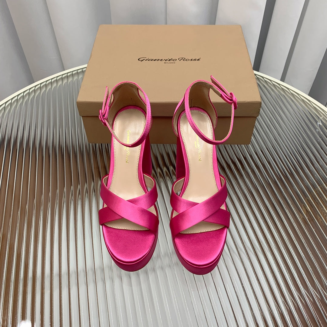 GIANVITO ROSSI 26S PLATFORM SANDALS 115 MM IN PINK SATIN
