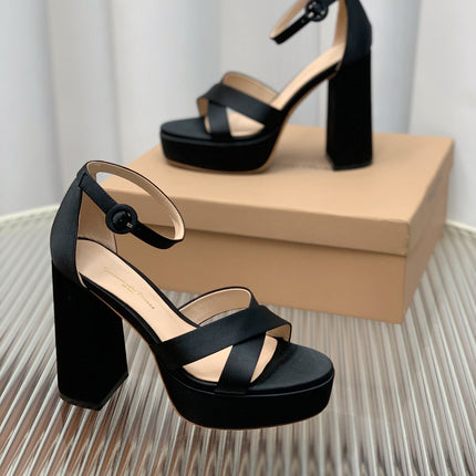 GIANVITO ROSSI 26S PLATFORM SANDALS 115 MM IN BLACK SATIN