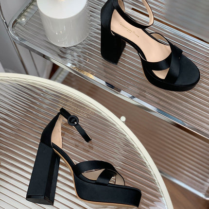 GIANVITO ROSSI 26S PLATFORM SANDALS 115 MM IN BLACK SATIN