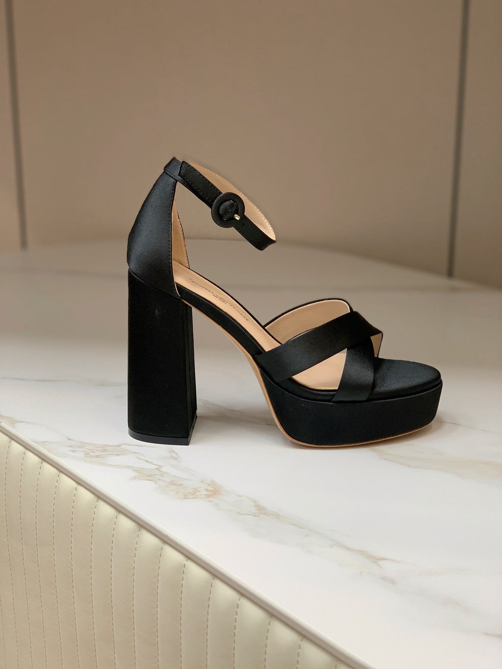 GIANVITO ROSSI 26S PLATFORM SANDALS 115 MM IN BLACK SATIN