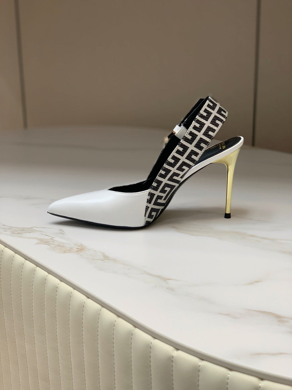 BALMAIN 25S SLINGBACK SHOES 95MM IN WHITE CALFSKIN