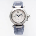 PASHA DE CARTIER WATCH SILVER CASE WITH STONE BLUE LEATHER STRAP