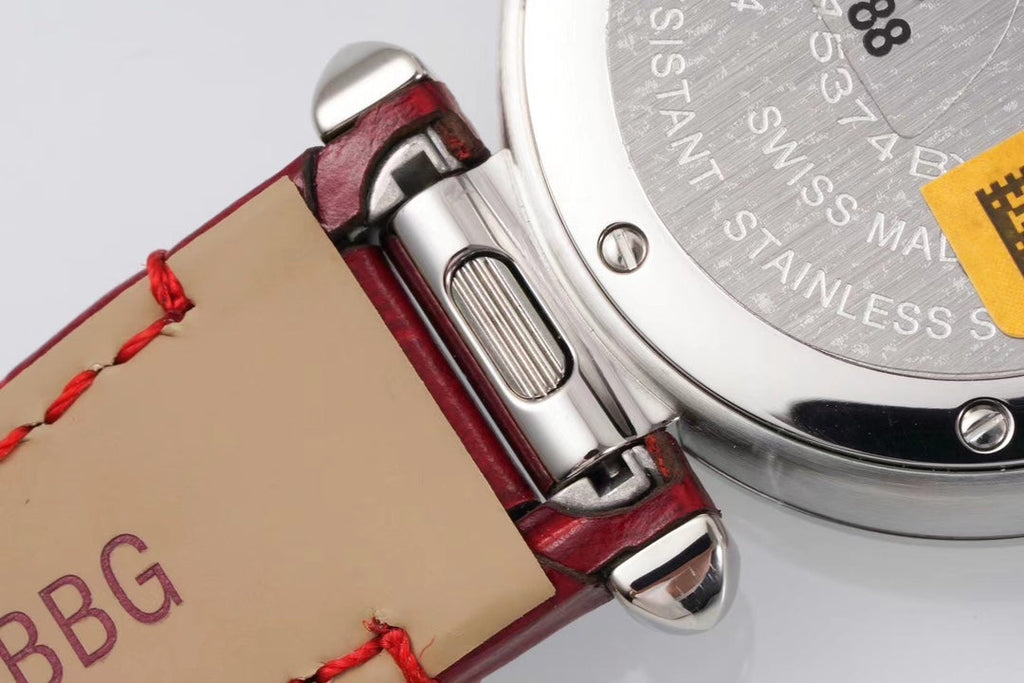 PASHA DE CARTIER WATCH SILVER CASE WITH CRIMSON RED LEATHER STRAP