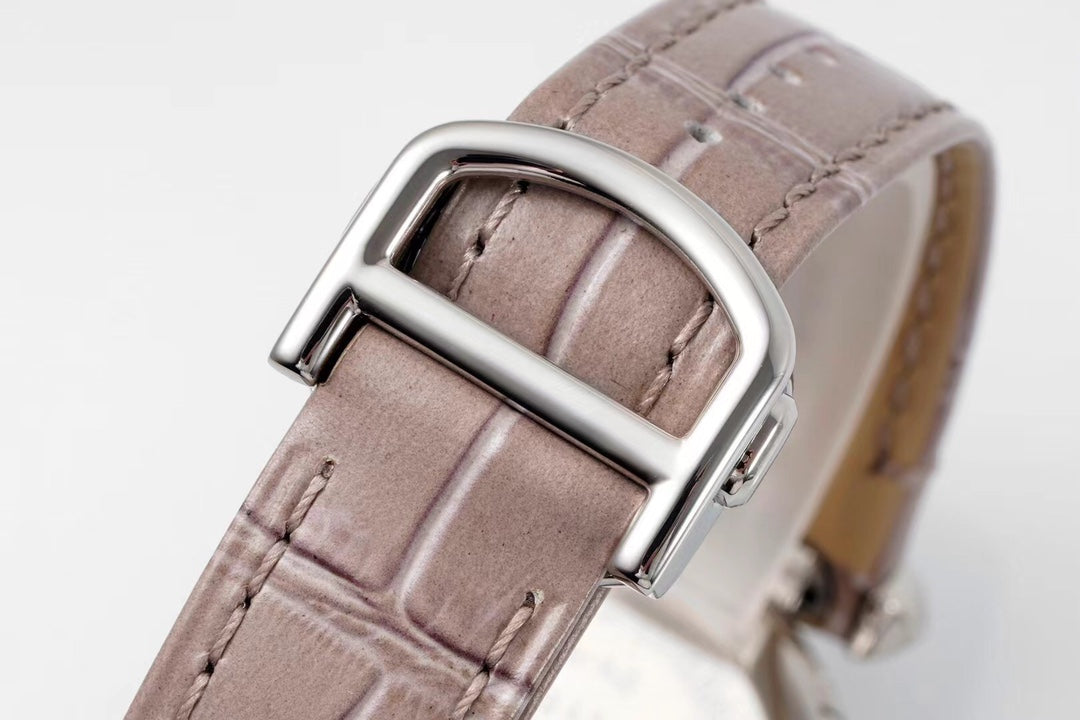 PASHA DE CARTIER WATCH SILVER CASE WITH ROSE BROWN LEATHER STRAP