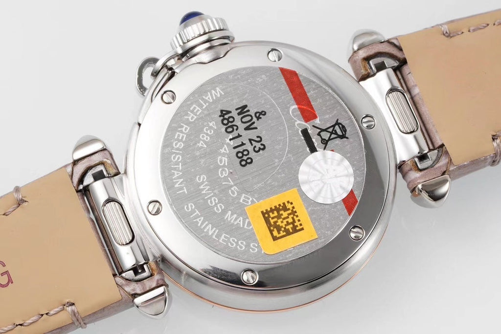PASHA DE CARTIER WATCH SILVER CASE WITH ROSE BROWN LEATHER STRAP