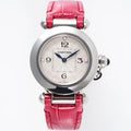 PASHA DE CARTIER WATCH SILVER CASE WITH CHERRY RED LEATHER STRAP