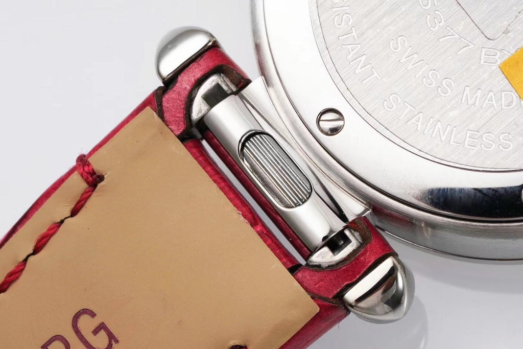 PASHA DE CARTIER WATCH SILVER CASE WITH CHERRY RED LEATHER STRAP