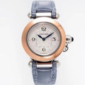 PASHA DE CARTIER WATCH ROSE GOLD AND SILVER CASE AND STONE BLUE LEATHER STRAP