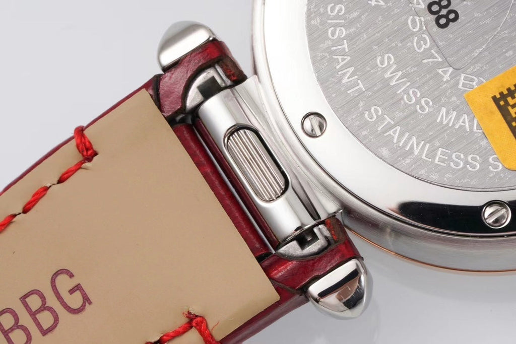 PASHA DE CARTIER WATCH ROSE GOLD AND SILVER CASE AND CRIMSON RED LEATHER STRAP