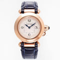 PASHA DE CARTIER WATCH ROSE GOLD CASE AND BLACK LEATHER STRAP